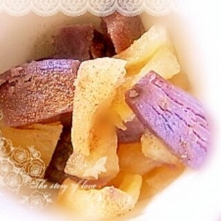レンジで簡単★紫芋と煮りんごのシナモンがけ